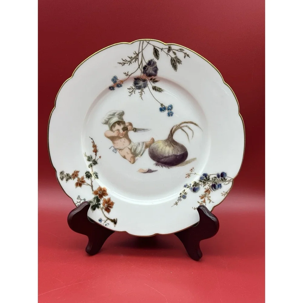 5 Antique French Porcelain CFH Limoges Plates w Babies/Cherubs Circa 1890 RARE